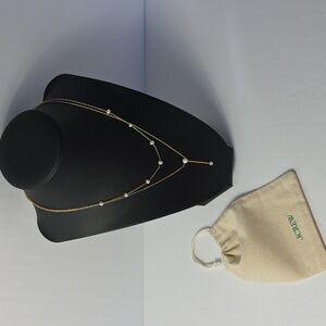 J.CREW 16 "Doubble Layer Gold/Pearl Bead Necklace/Chain